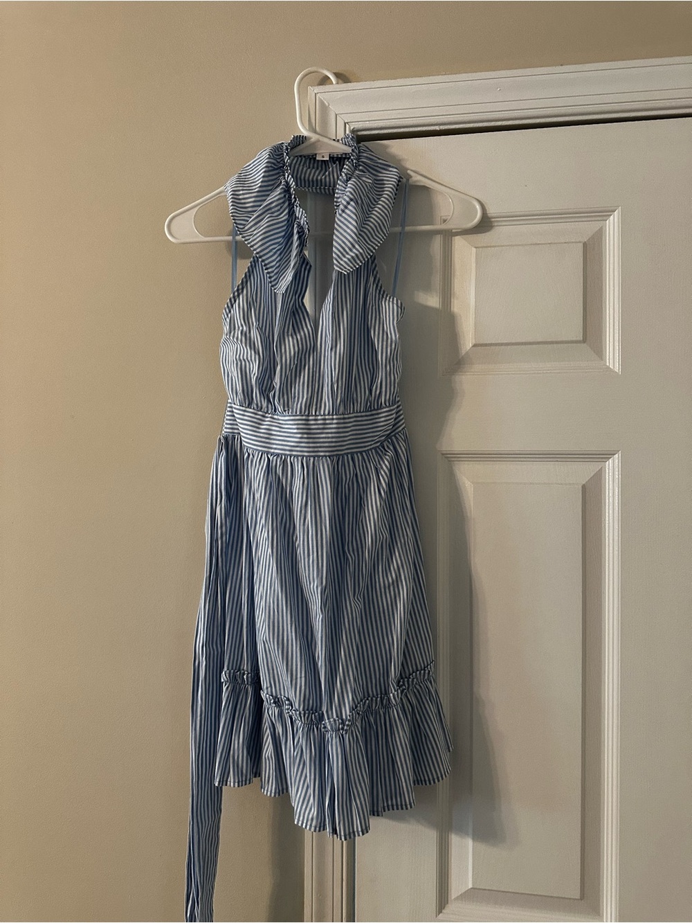 Caitlin Covington x Pink Lily Brant Point Blue and White Striped Halter Dress